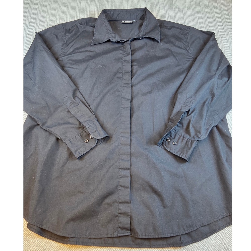 Chef Works Black Long Sleeve Button Down Shirt 3XL Hidden Placket Workwear